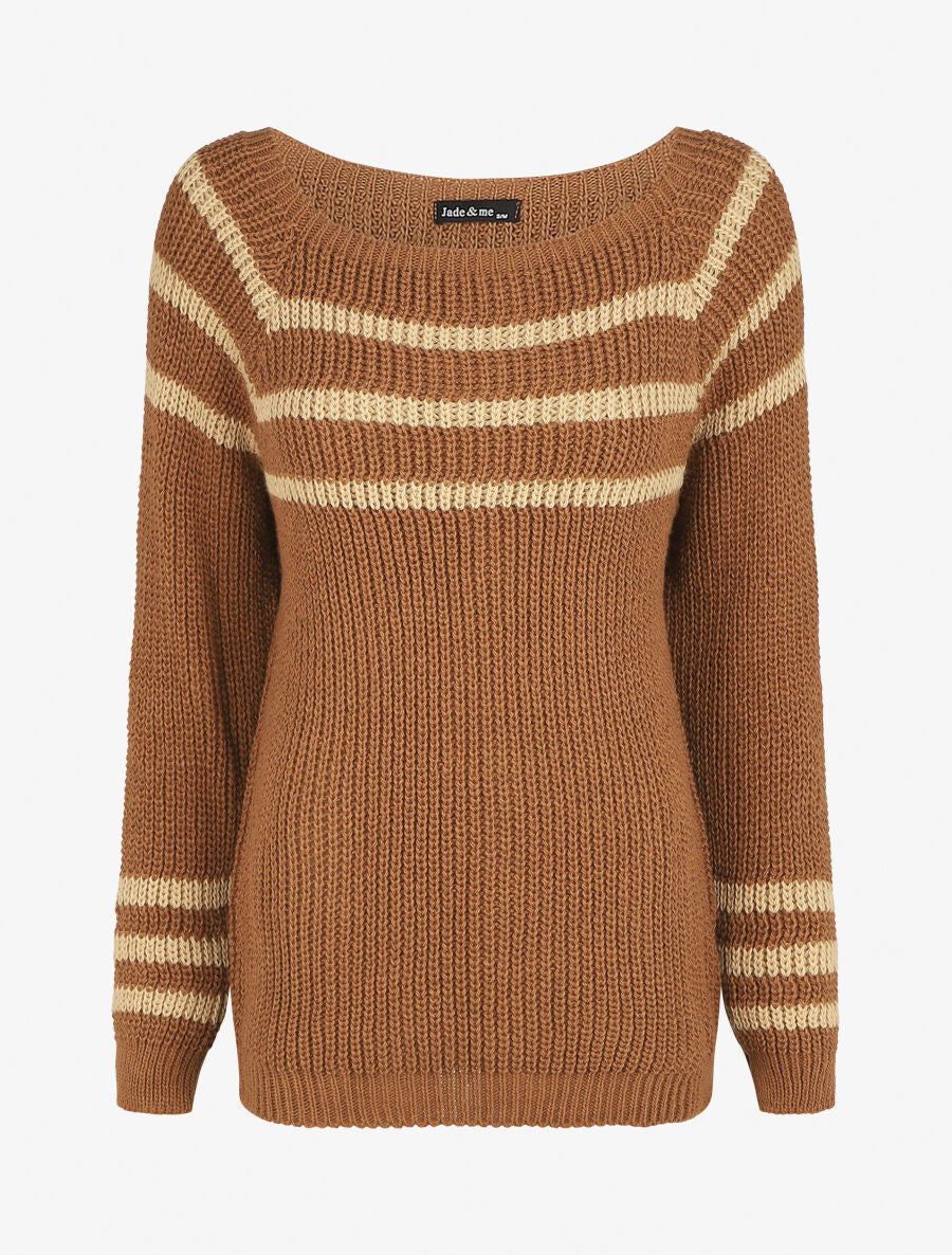 Pull en maille à col bateau - Camel - 5