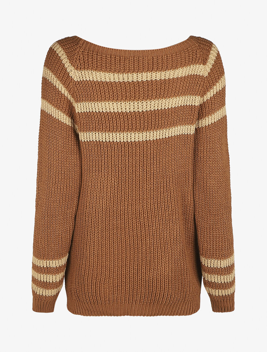 Pull en maille à col bateau - Camel - 2