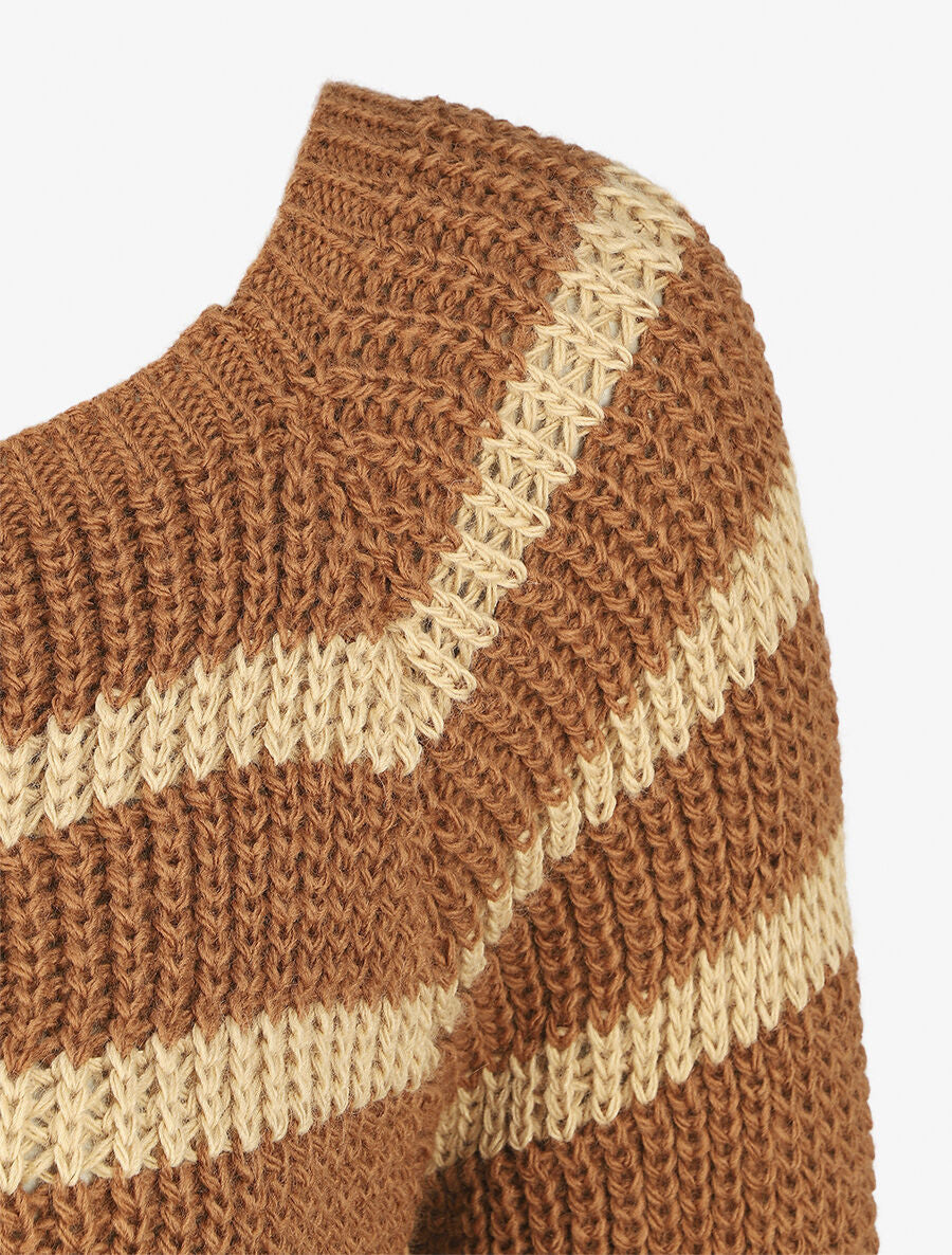 Pull en maille à col bateau - Camel - 3