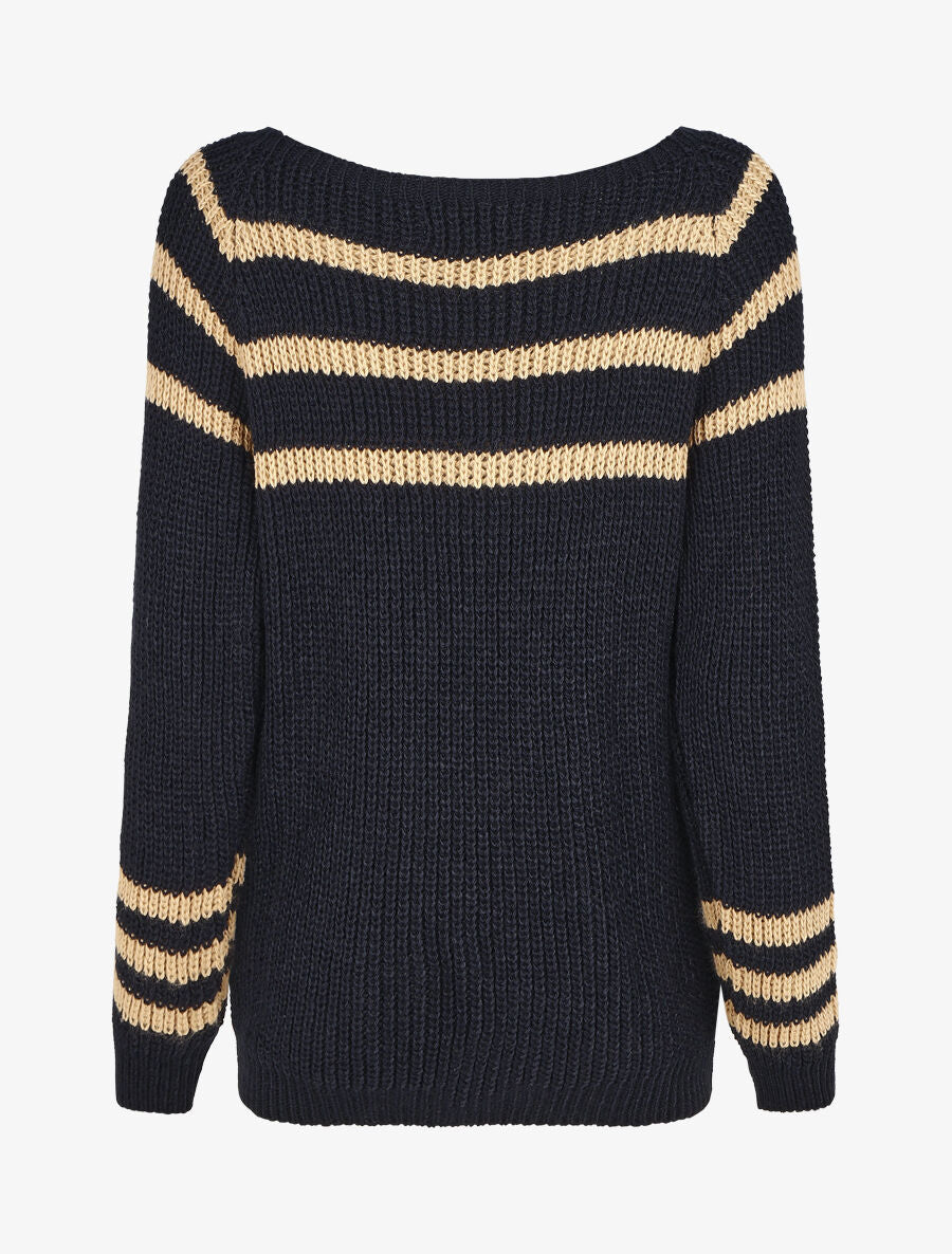Pull en maille à col bateau - Marine - 2