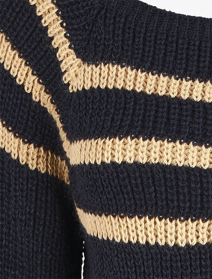 Pull en maille à col bateau - Marine - 3