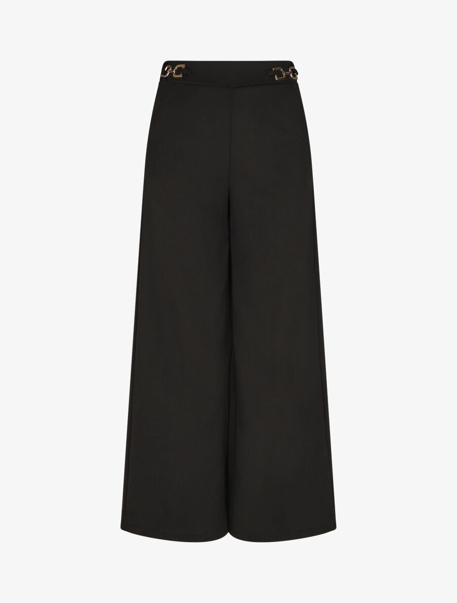 Pantalon ample taille haute à boucles - Noir - 1