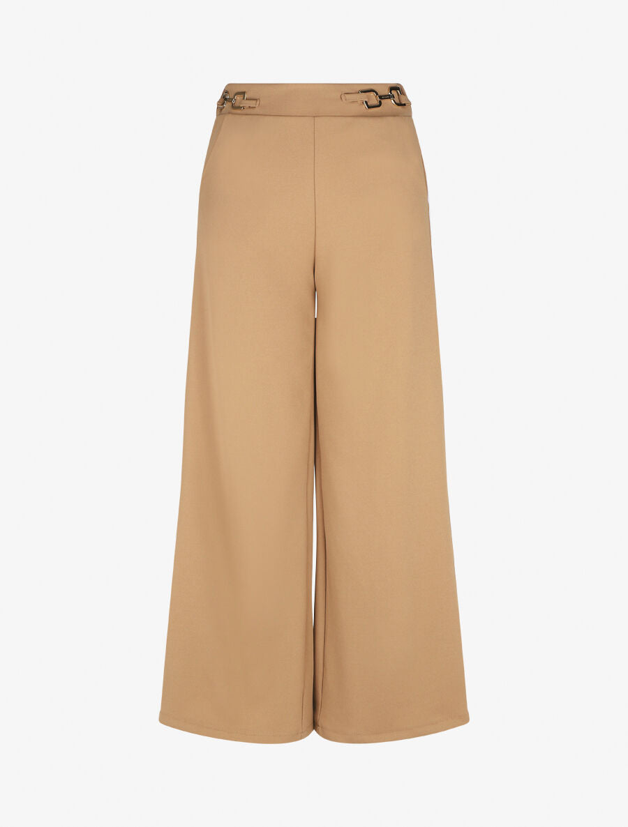 Pantalon ample taille haute à boucles - Camel - 1