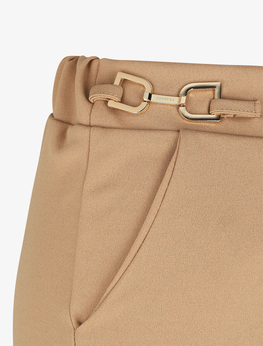 Pantalon ample taille haute à boucles - Camel - 3