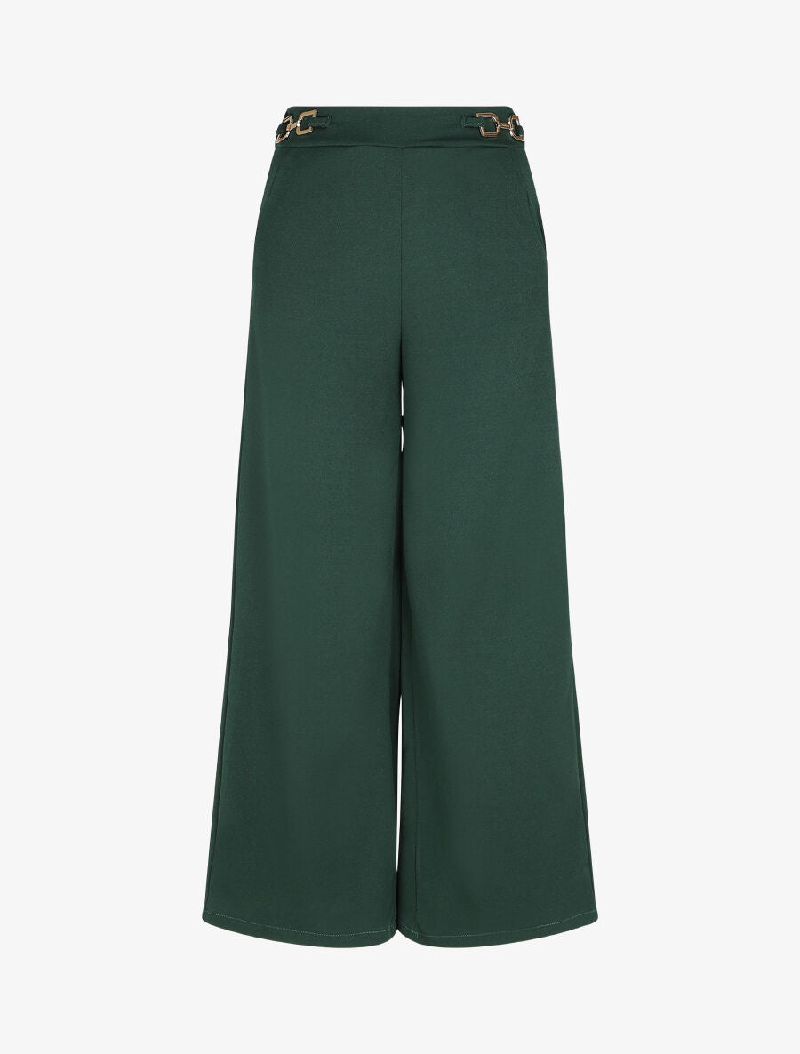 Pantalon ample taille haute à boucles - Vert foncé - 4