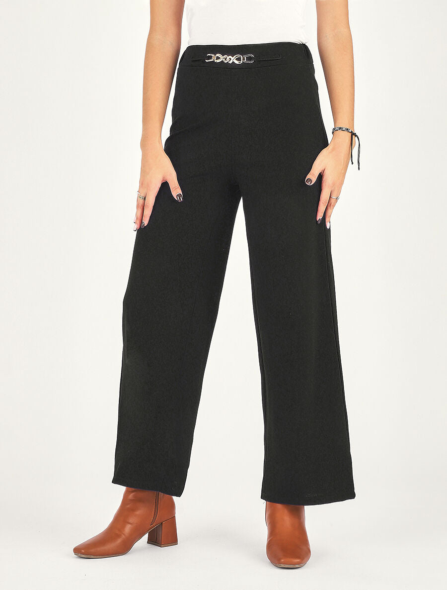 Pantalon ample taille haute élastiquée - Noir - 4