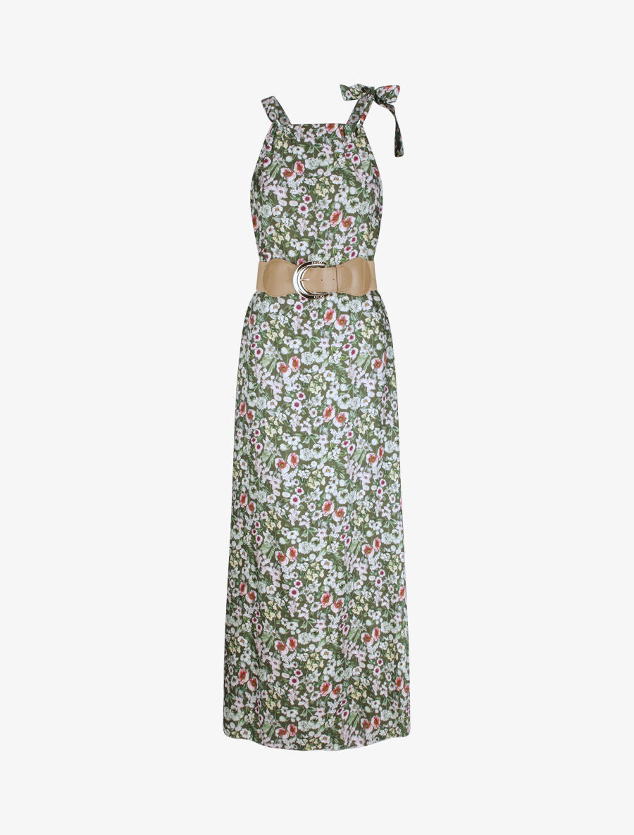 Robe longue à imprimé fleuri - Kaki - 4