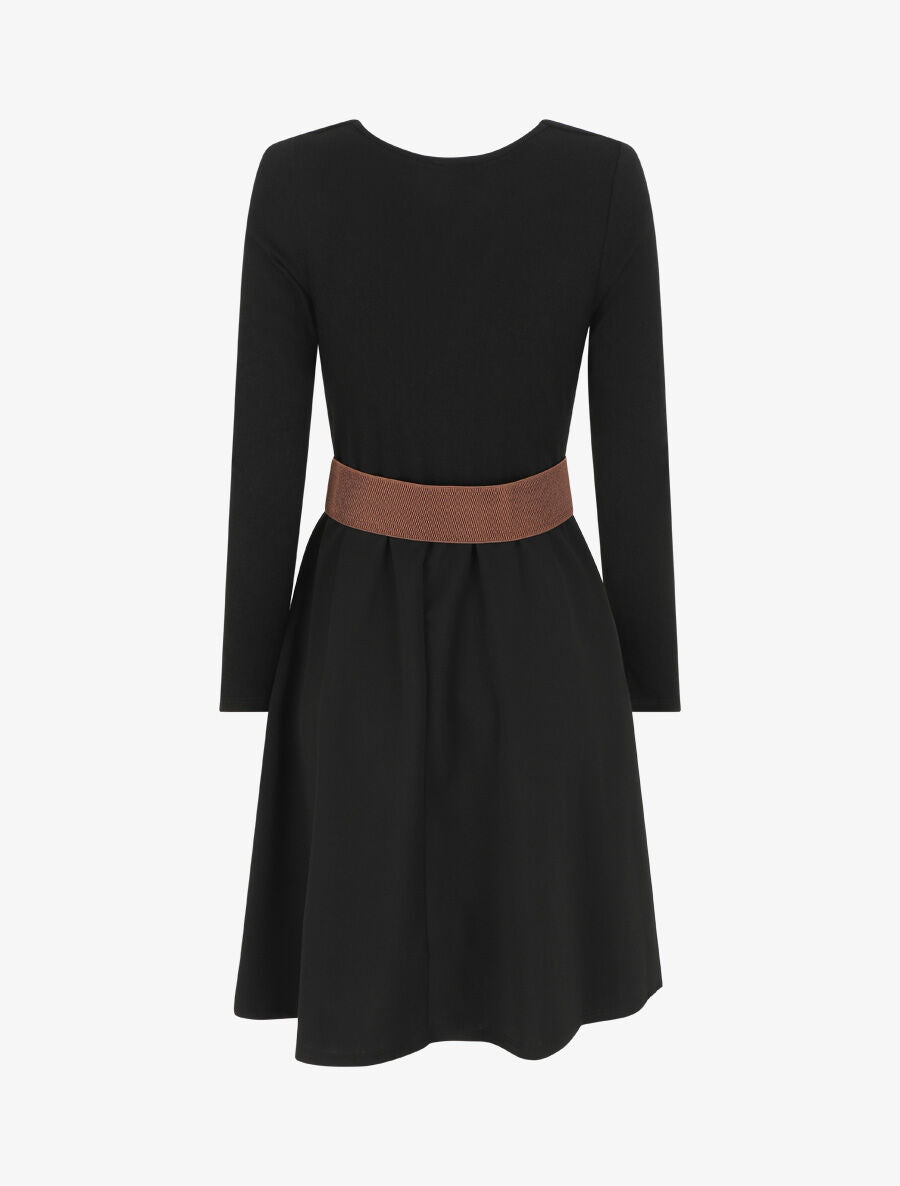 Robe courte évasée col bénitier et manches longues - Noir - 2