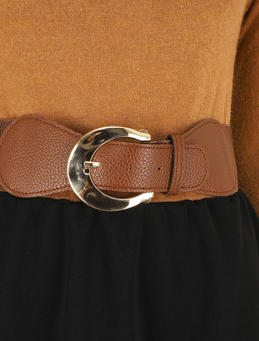 Robe courte évasée col bénitier et manches longues - Camel - 3