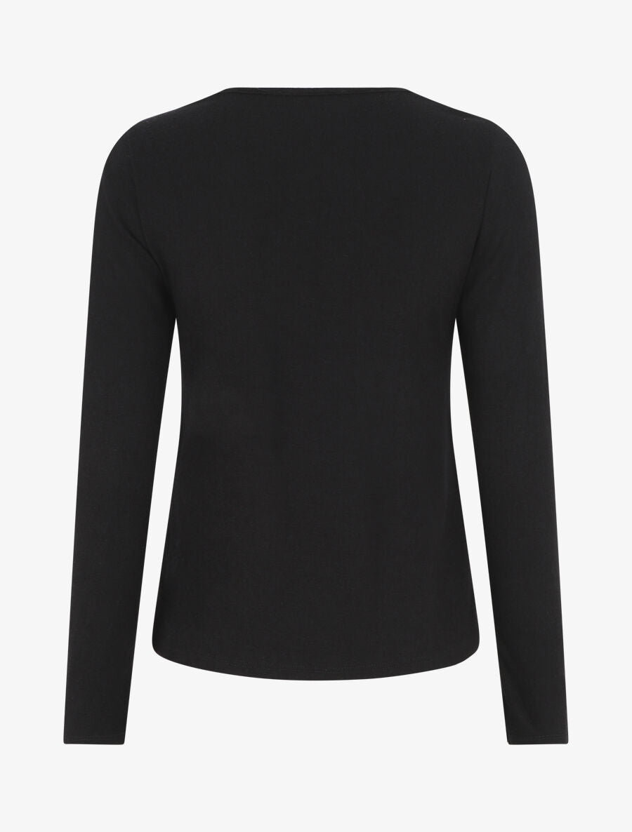 Pull droit col V en dentelle - Noir - 2