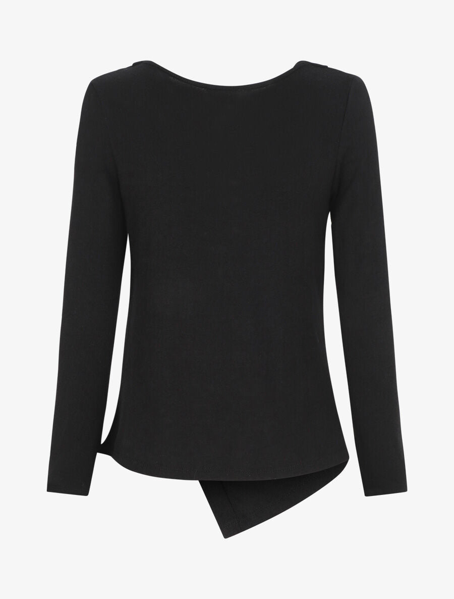 Pull droit à boutons et col bénitier - Noir - 2