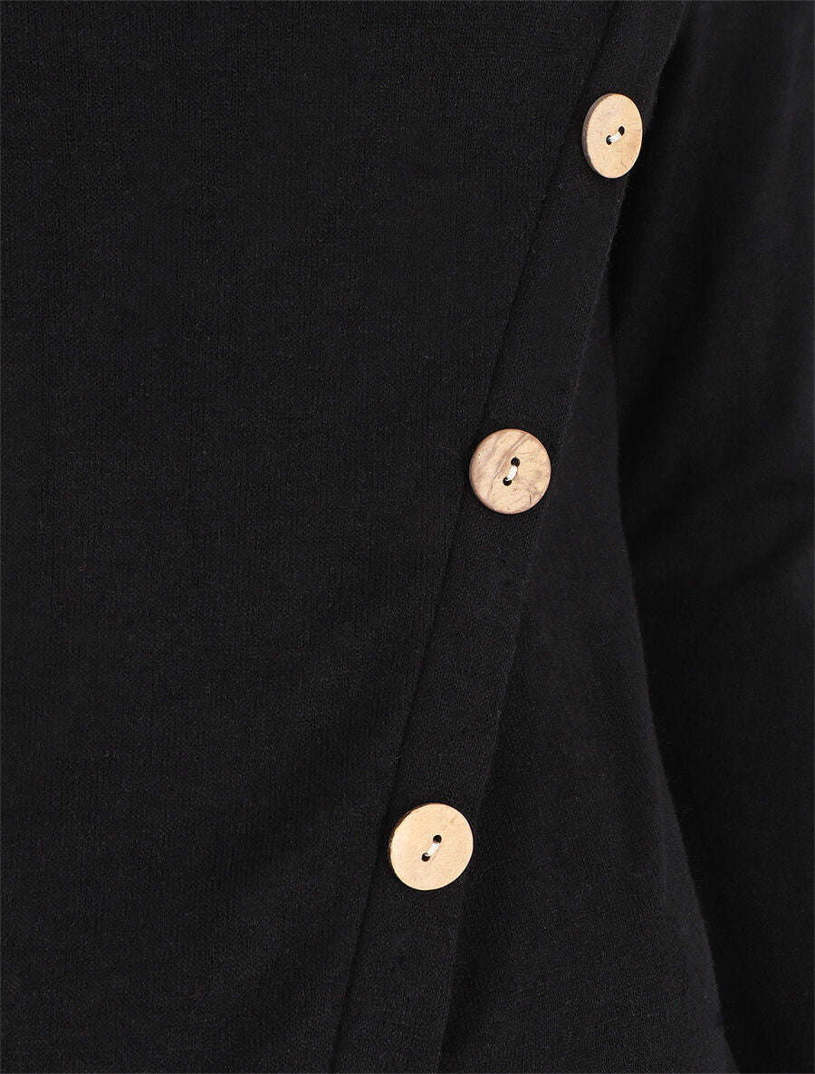 Pull droit à boutons et col bénitier - Noir - 3