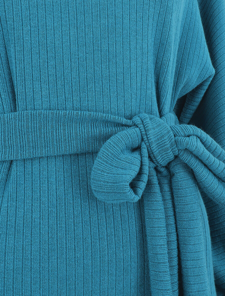 Robe pull ajustée dos en V dentelle - Bleu canard - 3