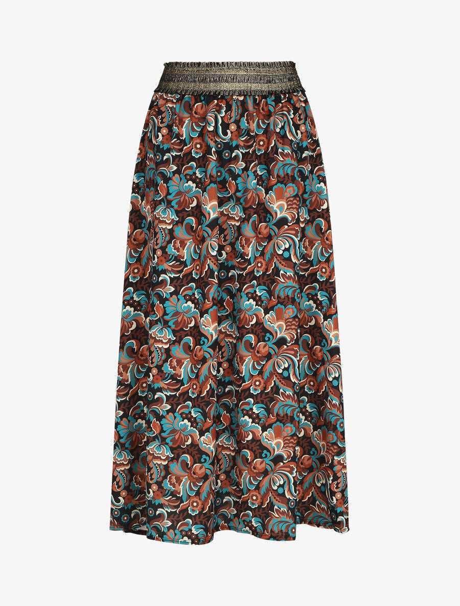 Jupe longue imprimé floral taille haute irisée - Noir - 1