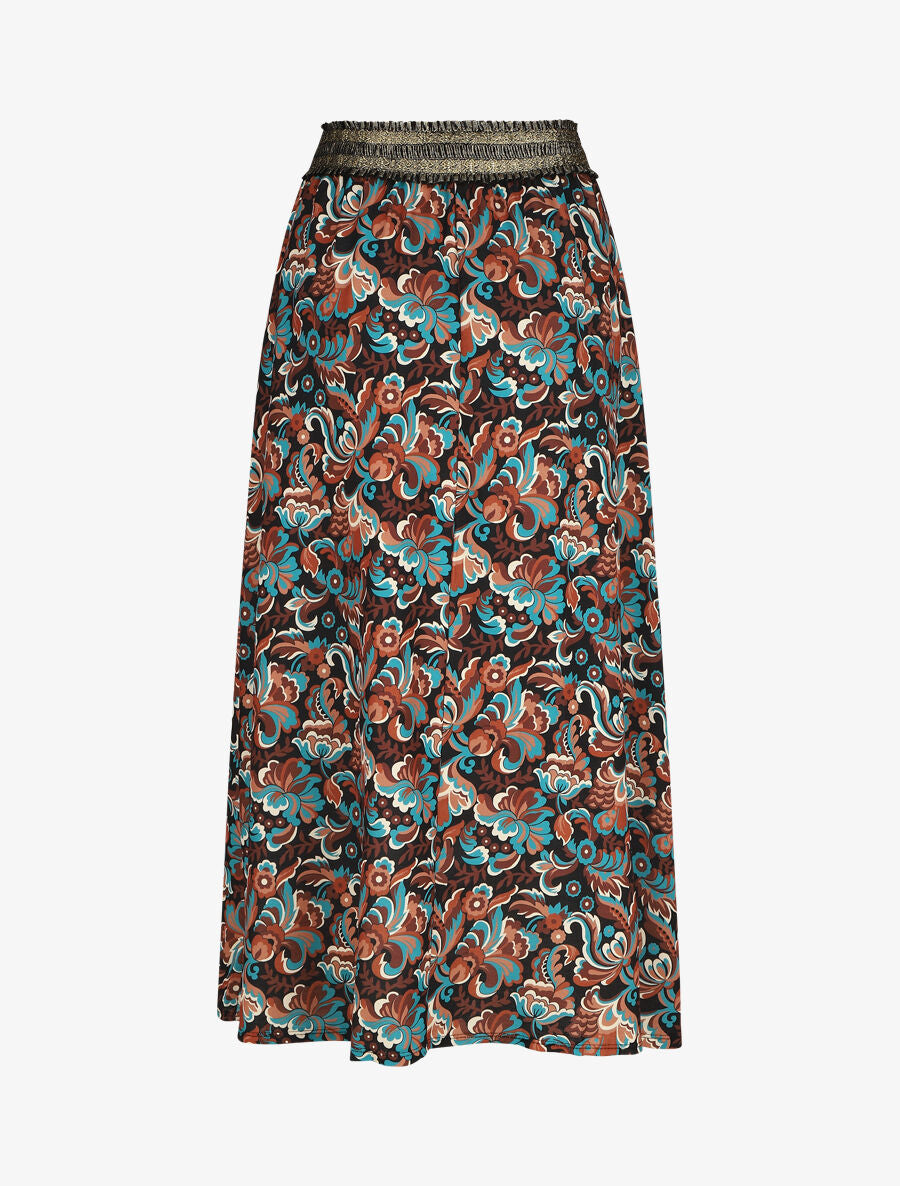 Jupe longue imprimé floral taille haute irisée - Noir - 2