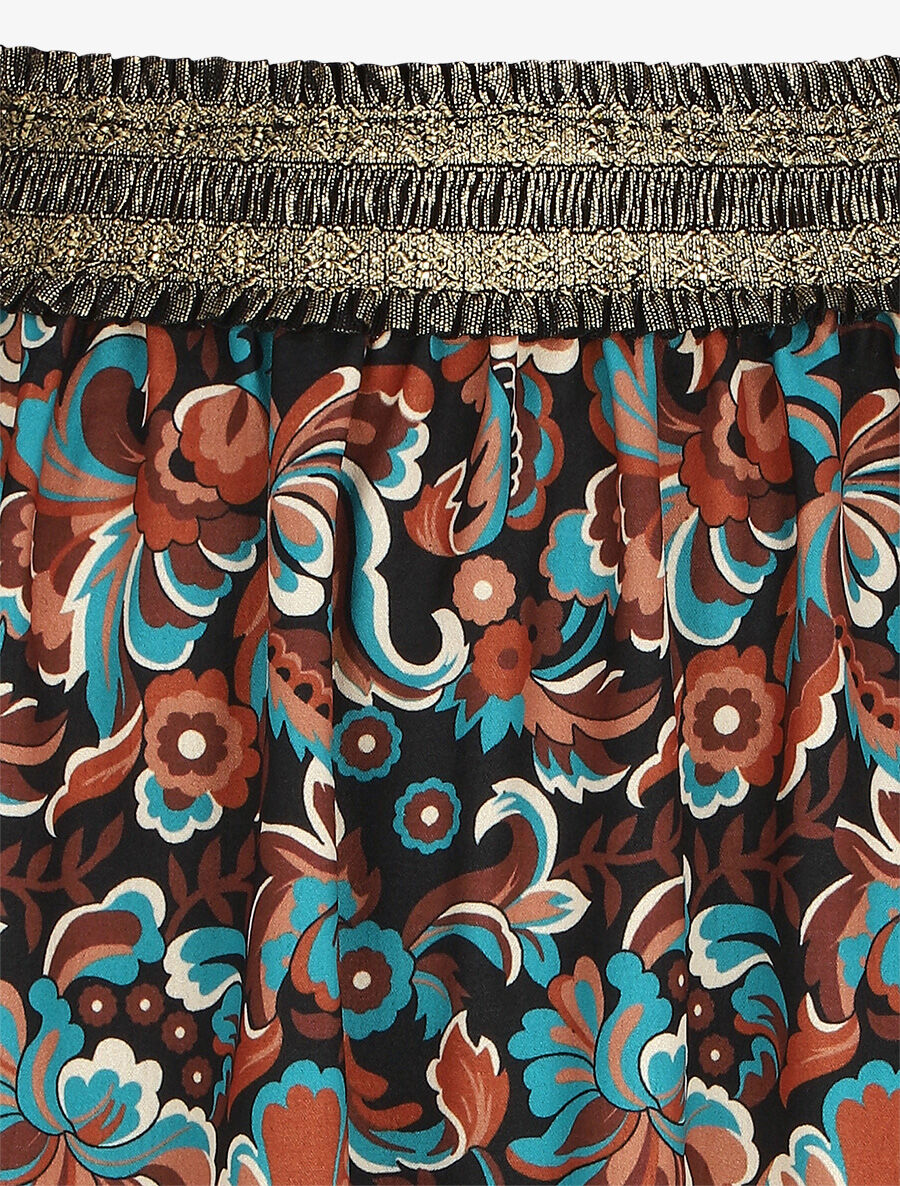Jupe longue imprimé floral taille haute irisée - Noir - 3