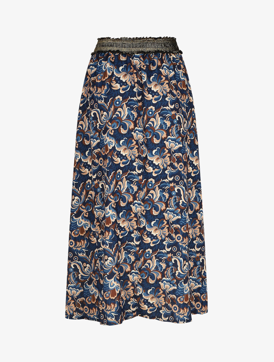 Jupe longue imprimé floral taille haute irisée - Marine - 2