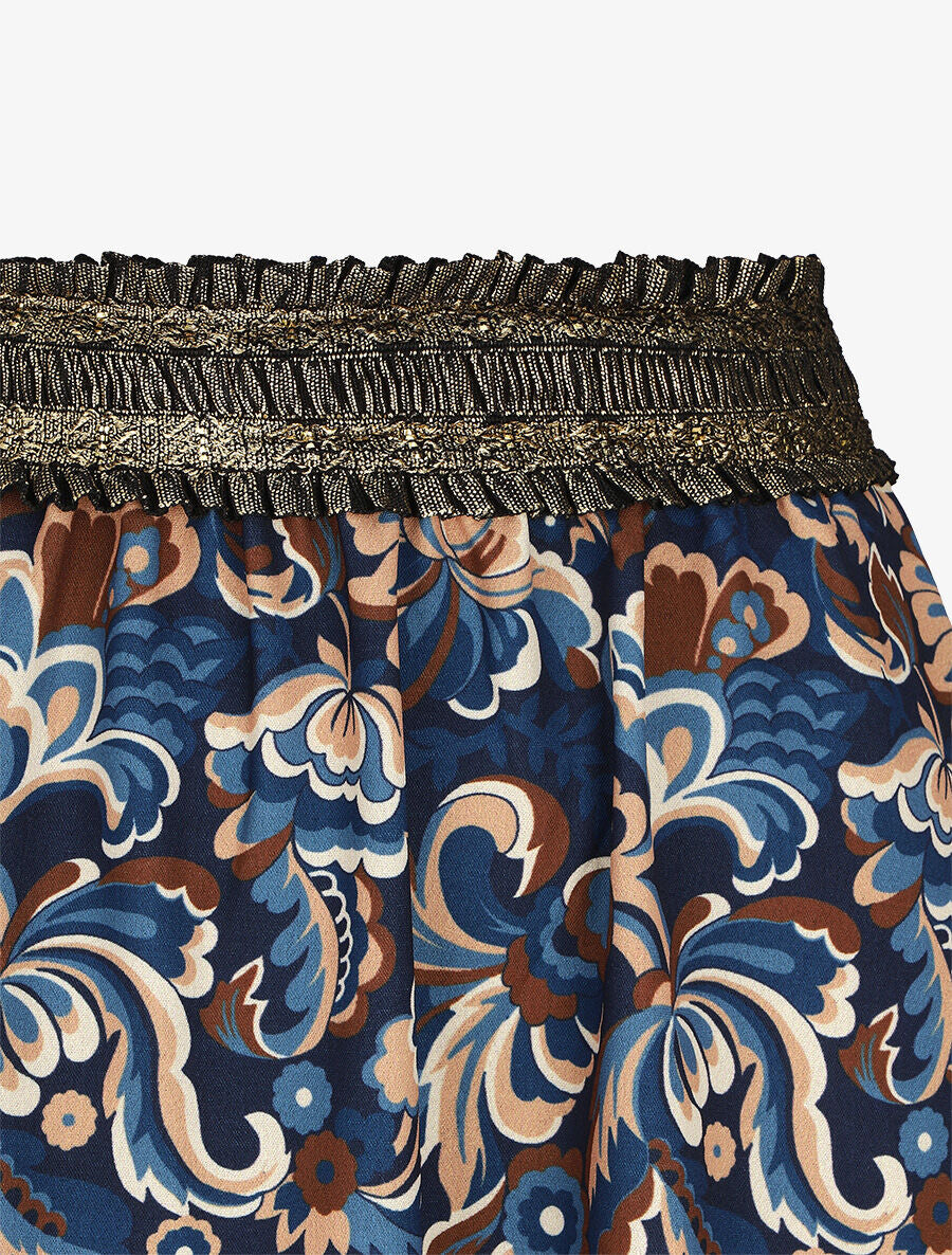 Jupe longue imprimé floral taille haute irisée - Marine - 3