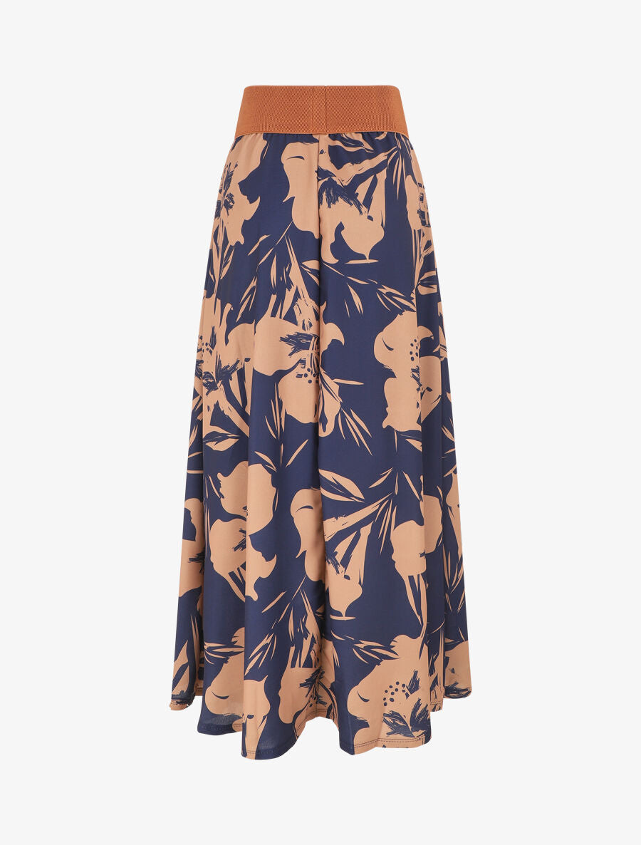 Jupe longue à taille haute imprimé floral - Marine - 2