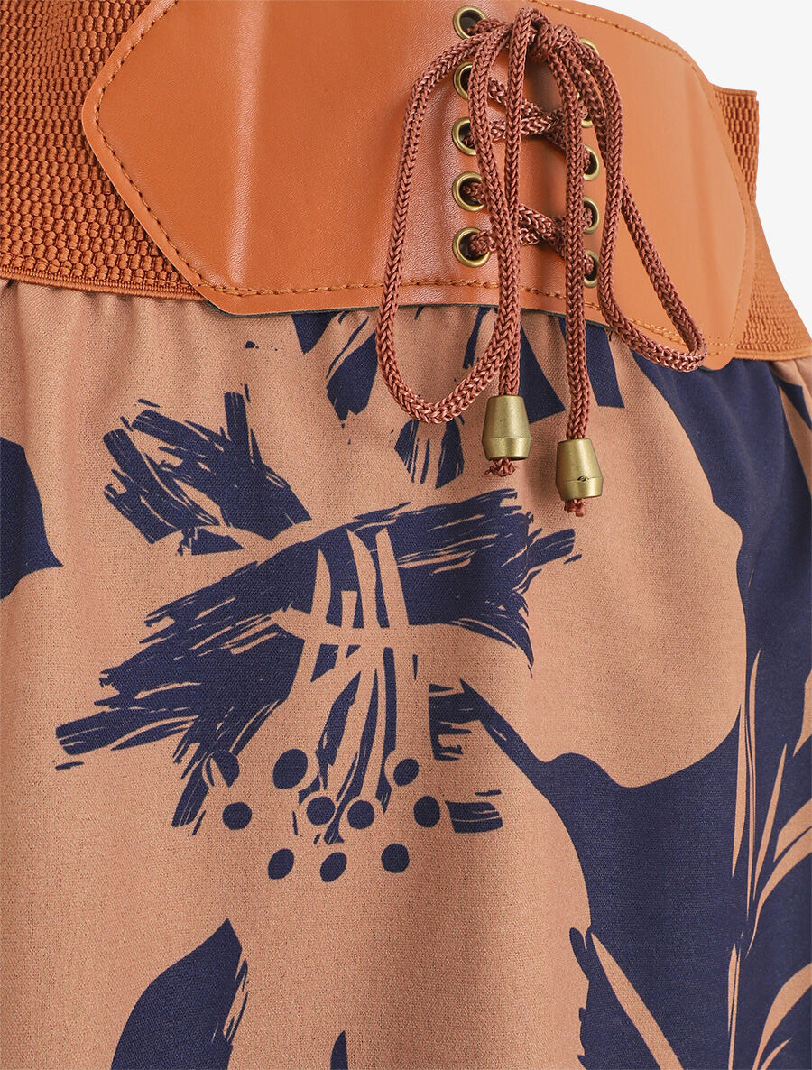 Jupe longue à taille haute imprimé floral - Marine - 3