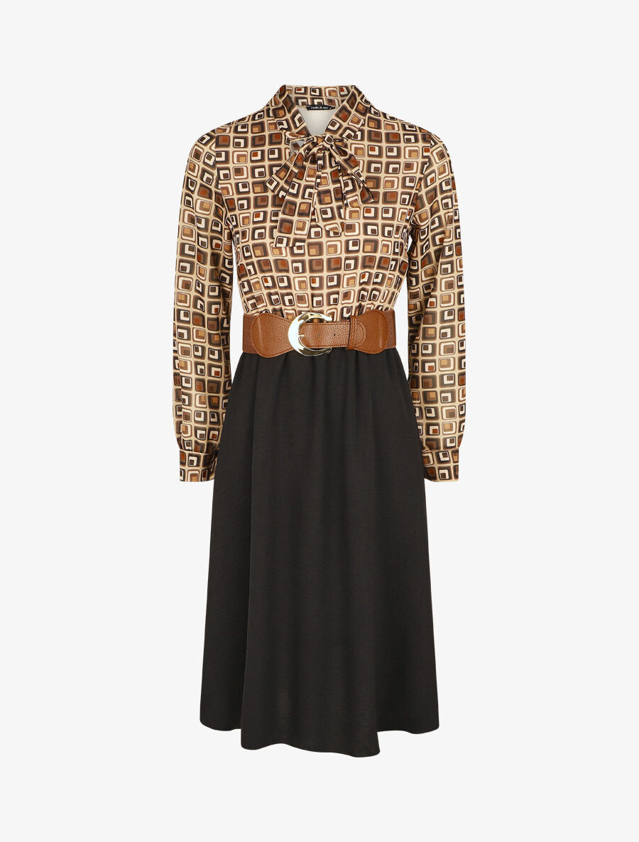 Robe longue évasée imprimé graphique - Beige - 6