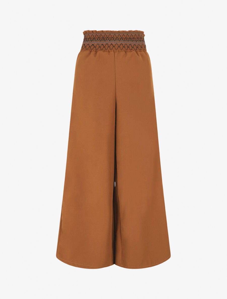 Pantalon ample uni élastiqué - Camel - 1