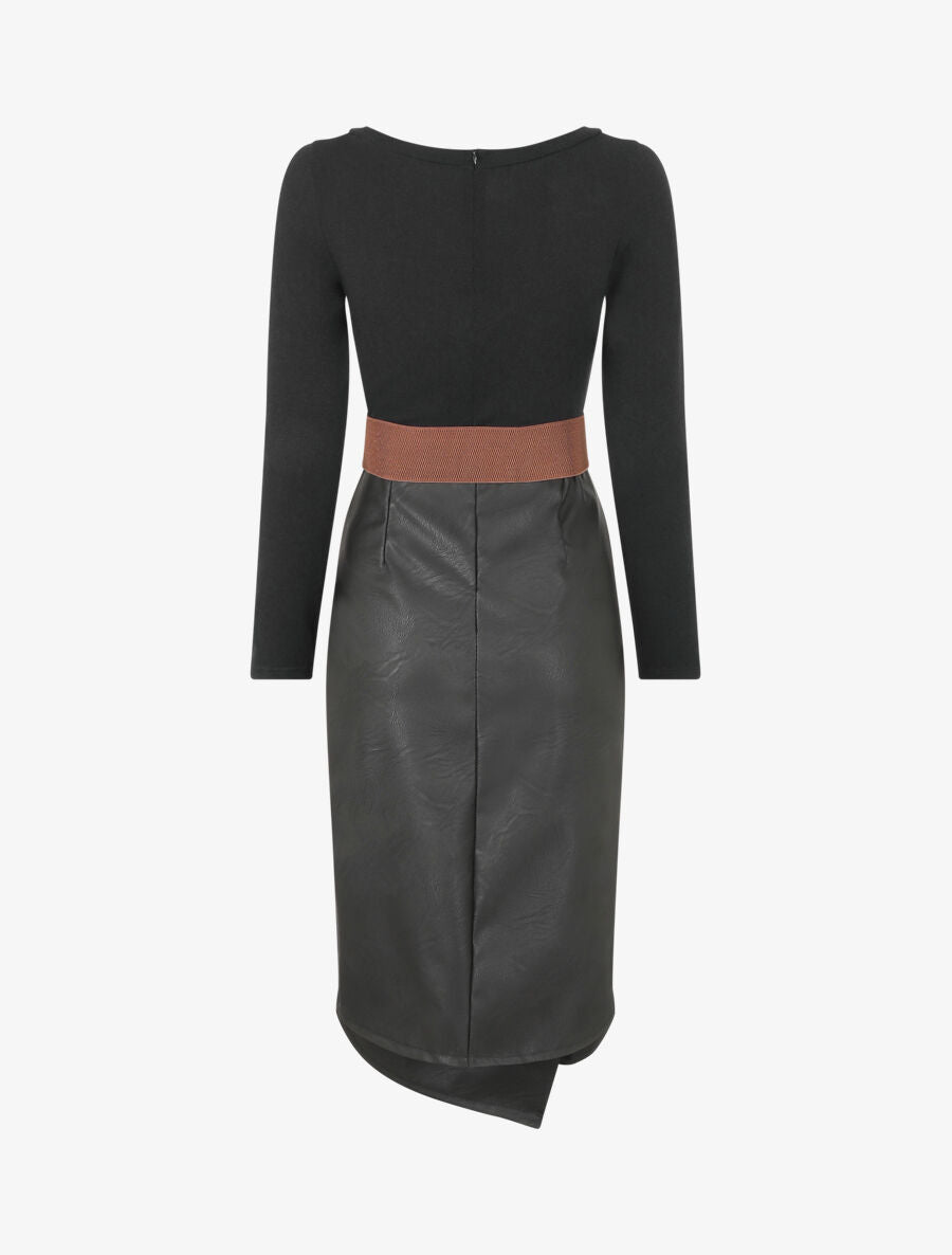 Robe bi-matière effet drapé - Noir - 2