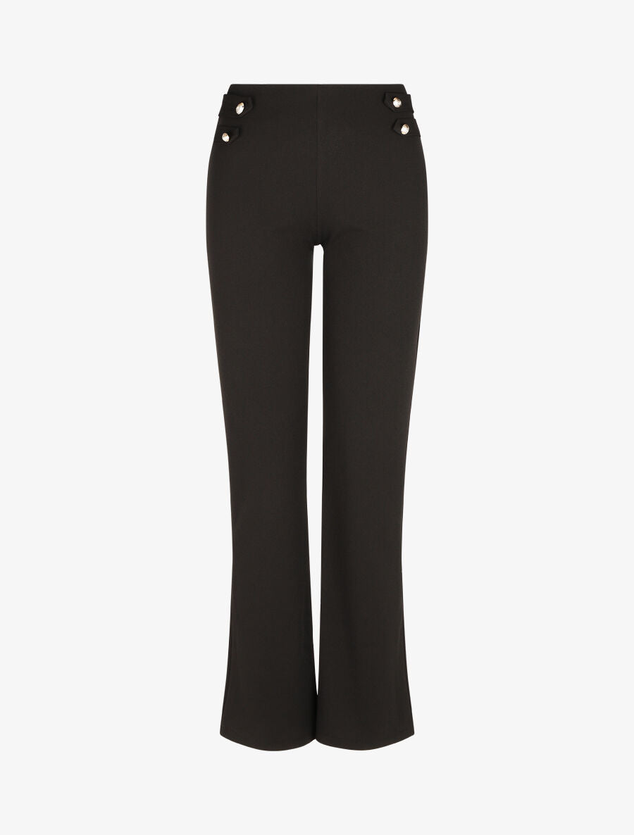 Pantalon droit taille haute à boutons - Noir - 1