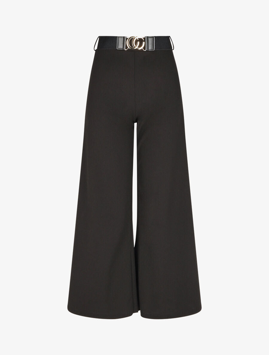 Pantalon ample taille haute uni - Noir - 1