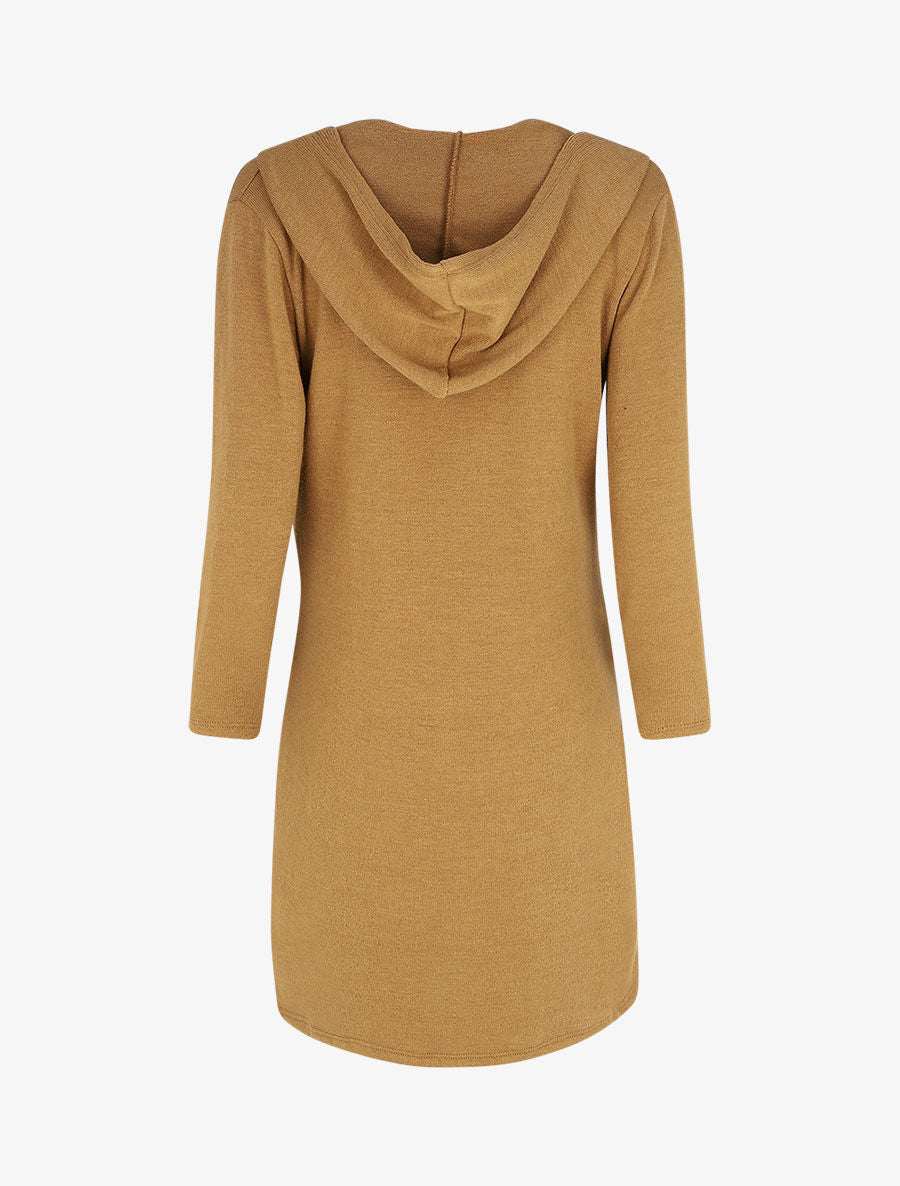 Gilet long en maille à capuche - Camel - 2