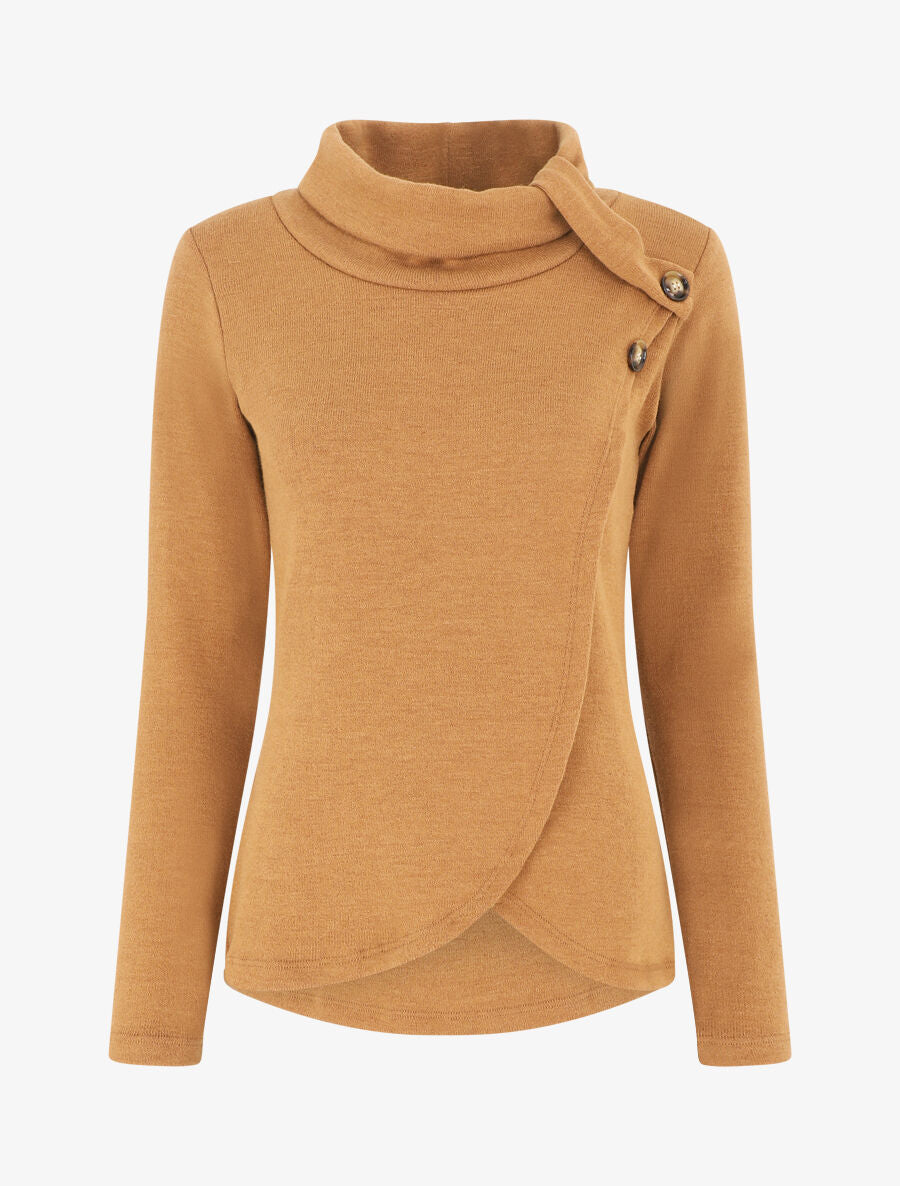 Pull droit col roulé et boutons - Camel - 5