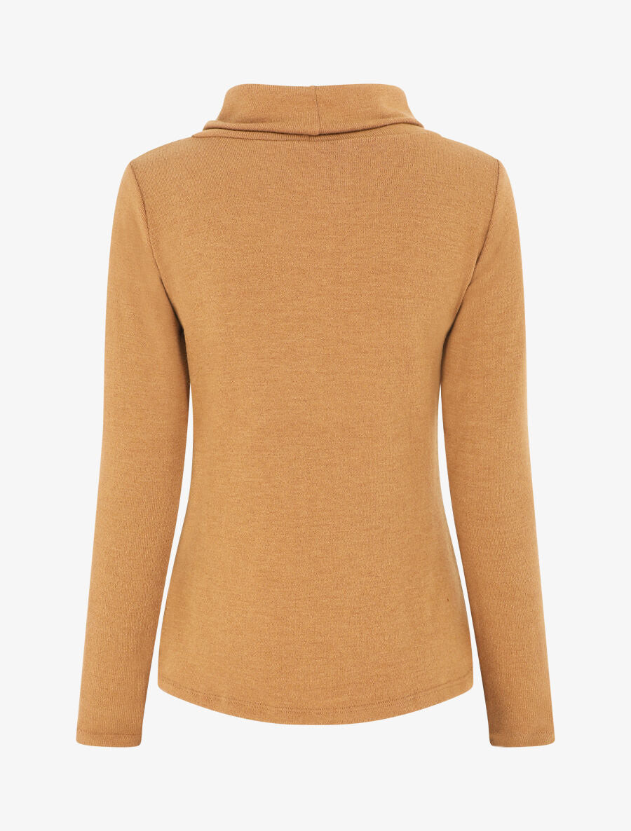 Pull droit col roulé et boutons - Camel - 2