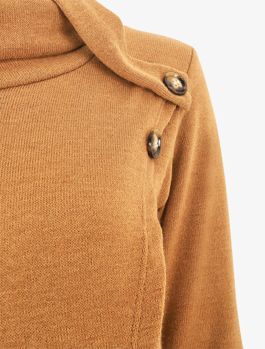 Pull droit col roulé et boutons - Camel - 3