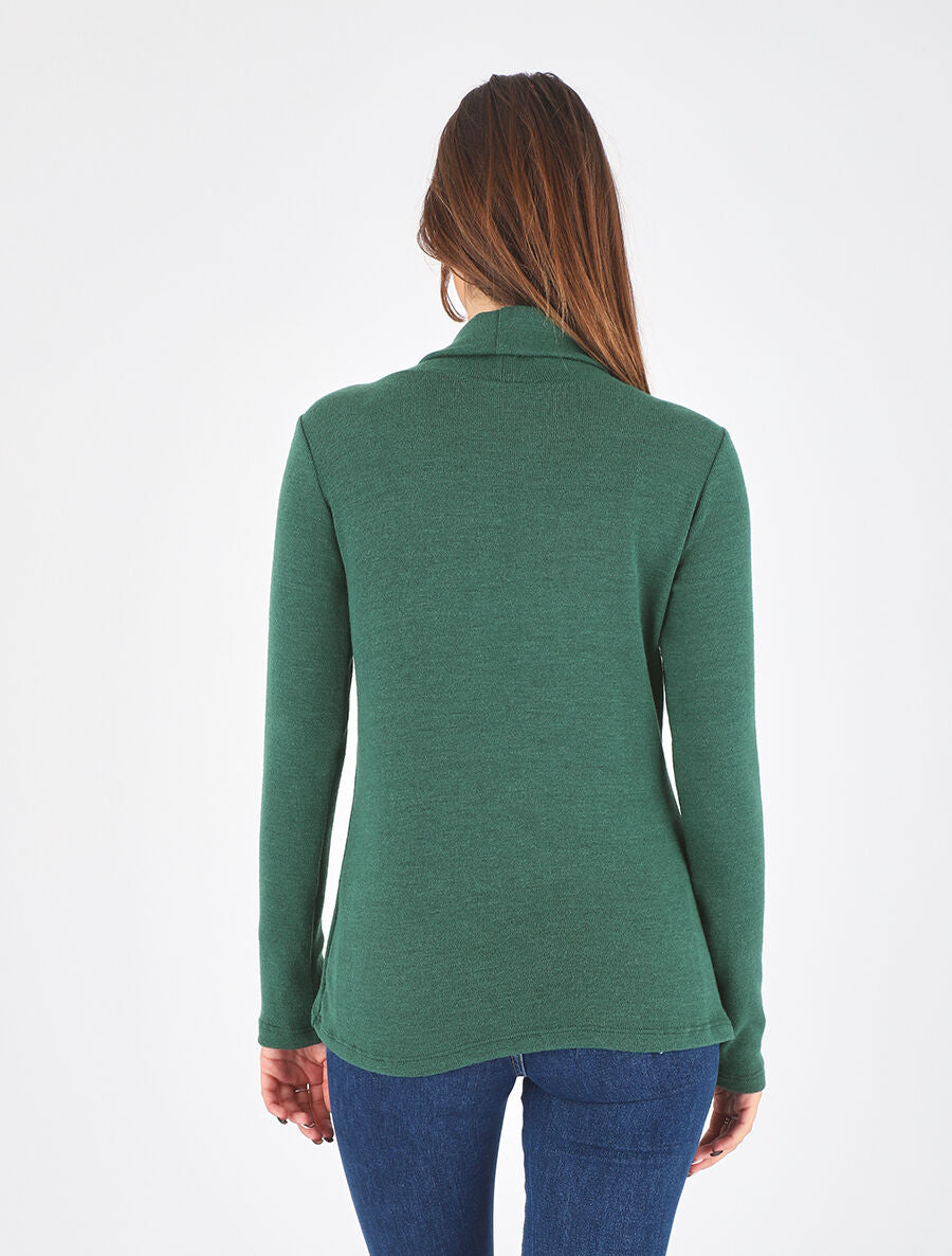 Pull droit col roulé et boutons - Vert - 5