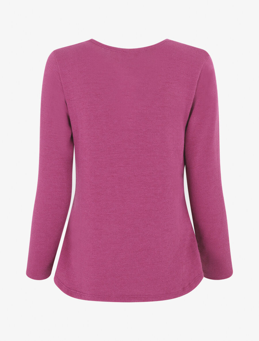 Pull droit uni col V contrastant - Violine - 2