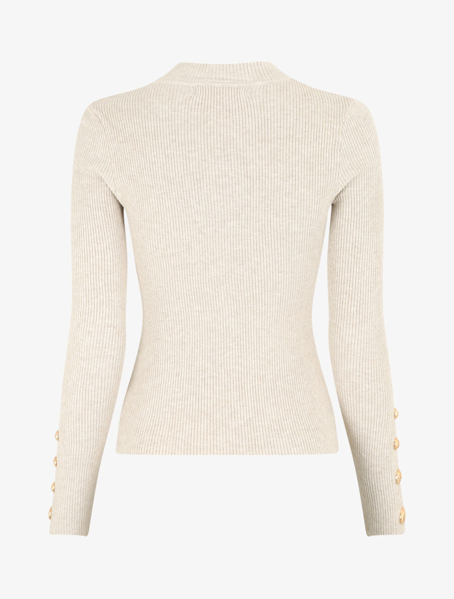 Pull fin côtelé et boutons décoratifs - Beige - 2
