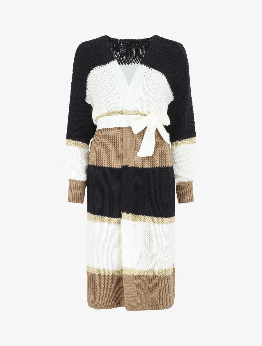 Gilet long à rayures - Marine/taupe - 1