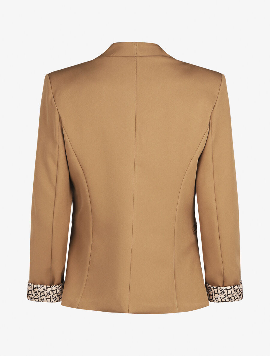 Blazer uni à revers imprimé alphabet - Camel - 2