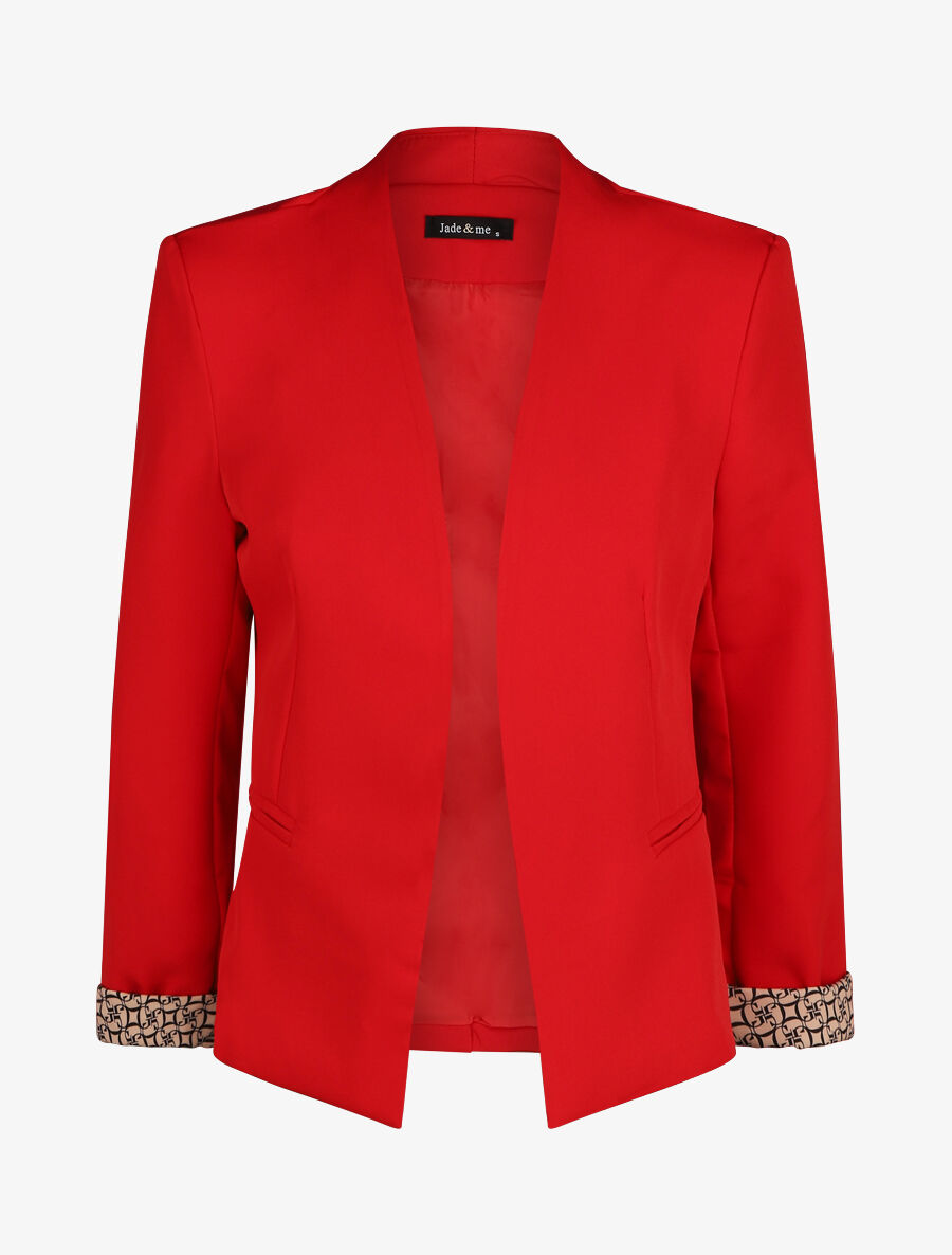 Blazer uni à revers imprimé alphabet - Rouge - 1