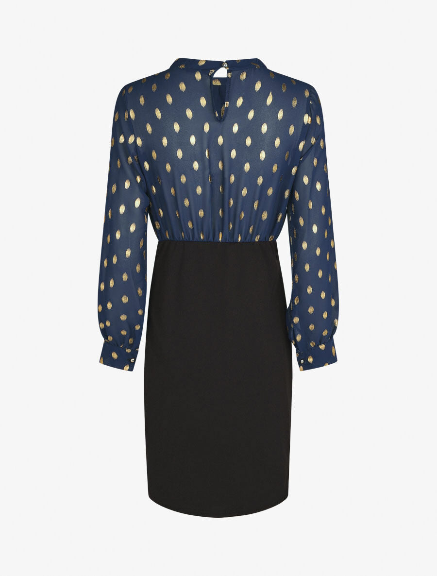 Robe droite bi-matière - Marine - 2