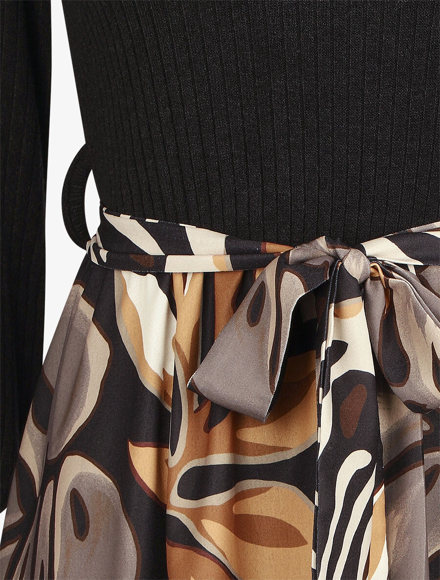 Robe fluide bi-matière imprimé fleuri - Noir - 3