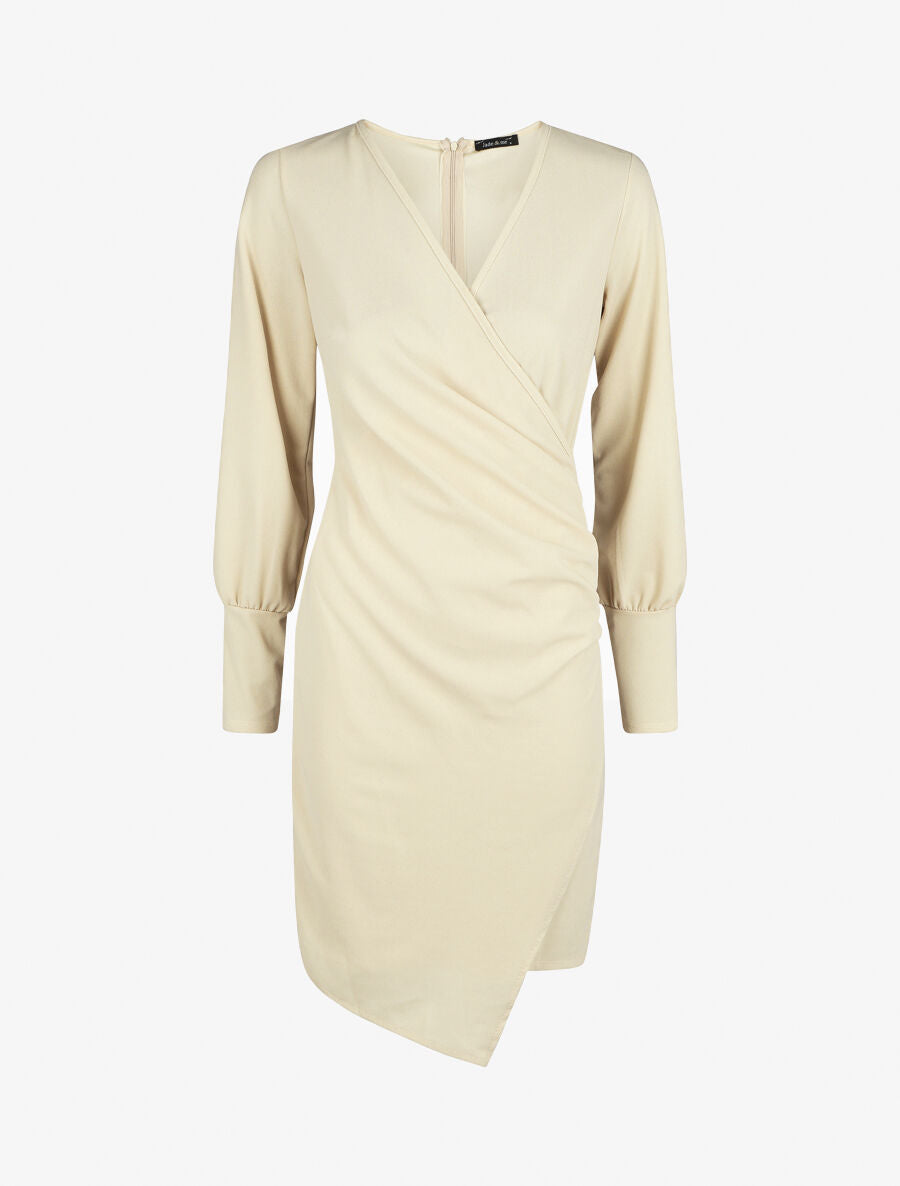 Robe droite unie effet drapé - Beige - 1