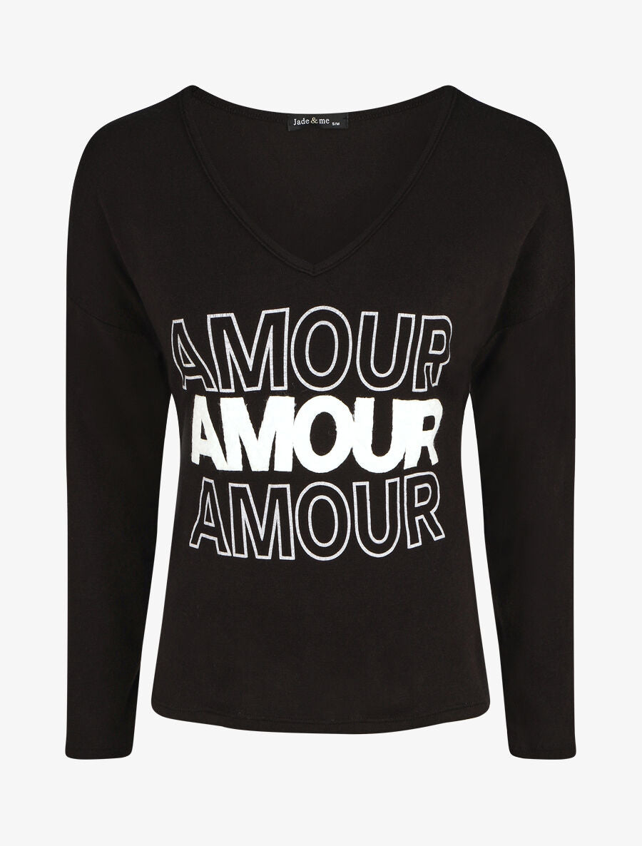 Pull droit inscription AMOUR - Noir - 1