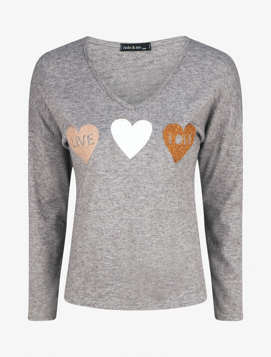 Pull droit motif coeur LIVE LOVE - Gris - 6