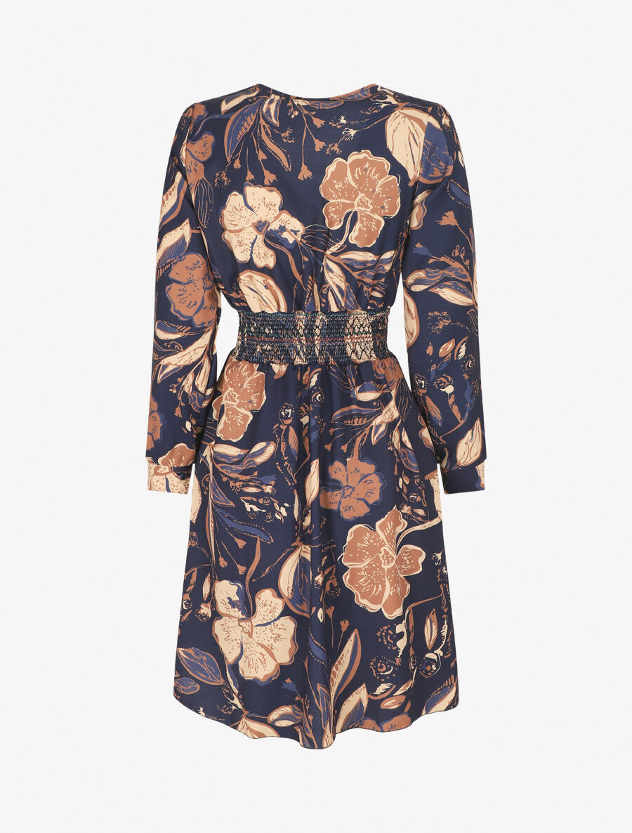 Robe imprimé fleuri à taille élastiquée - Marine - 2