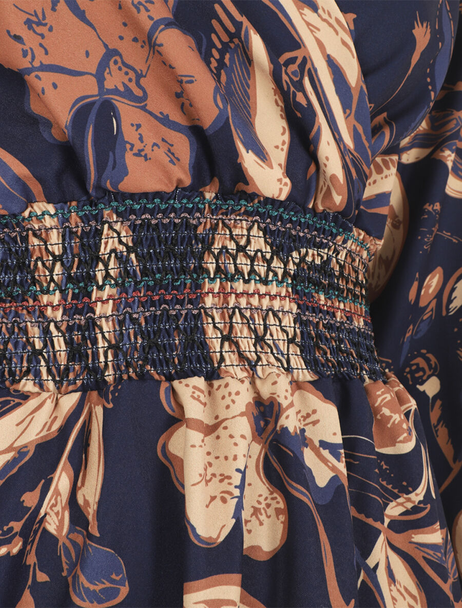 Robe imprimé fleuri à taille élastiquée - Marine - 3