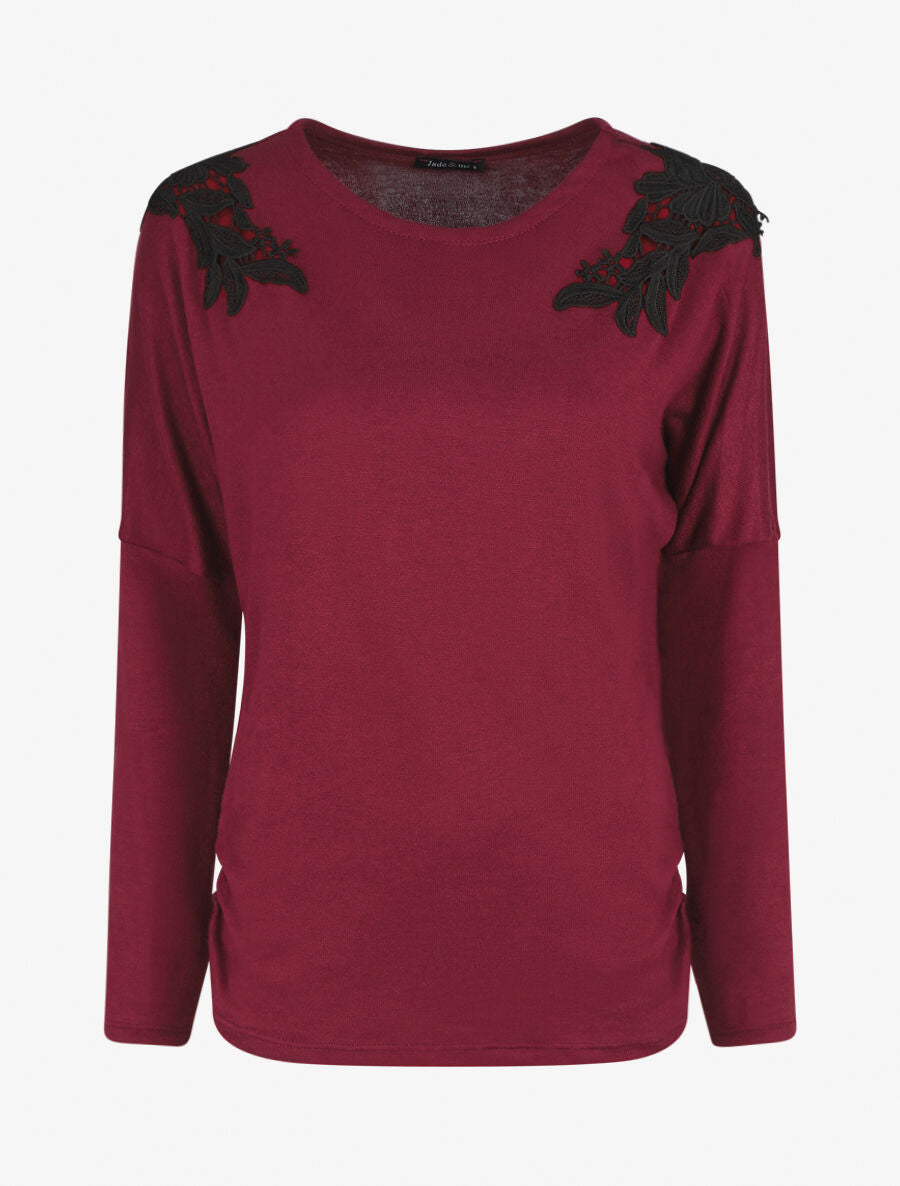 Pull droit empiècements crochet - Bordeaux - 6