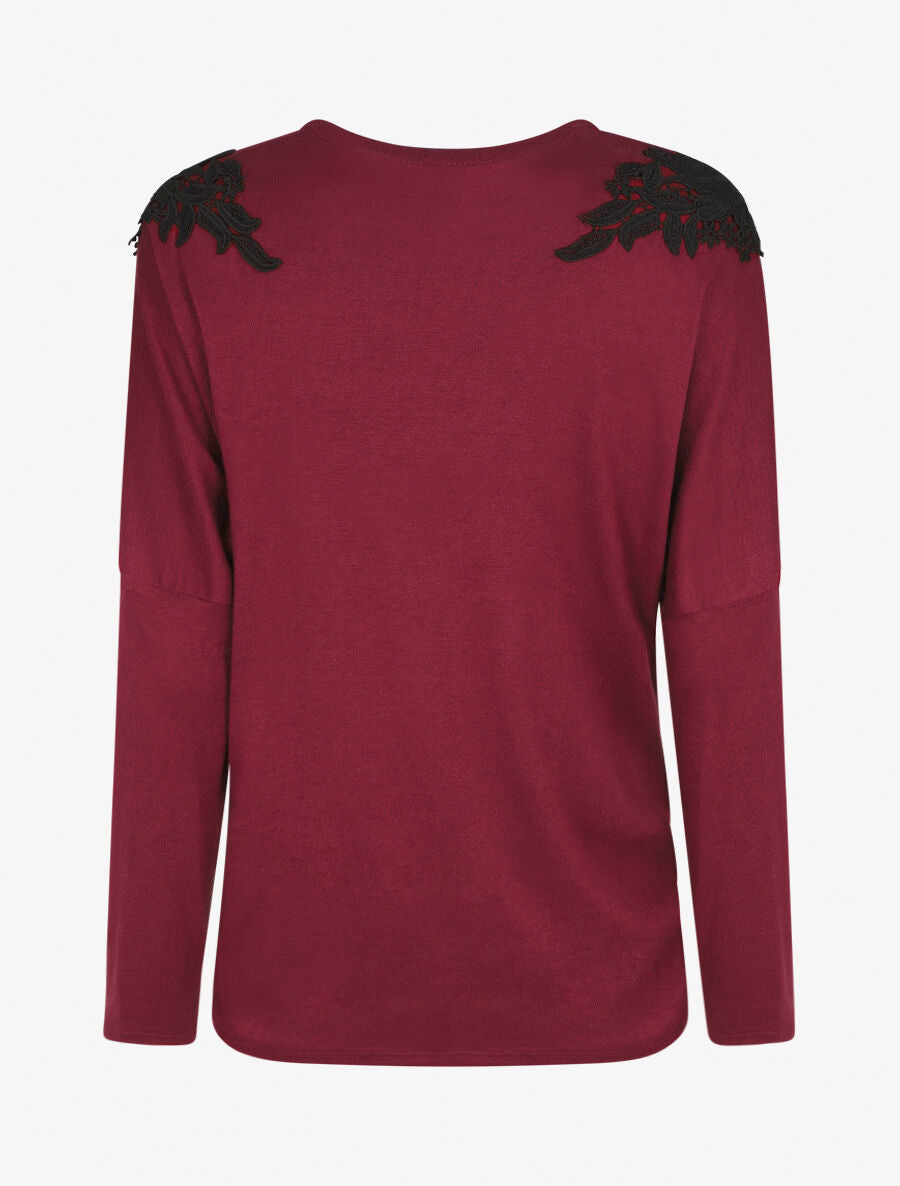 Pull droit empiècements crochet - Bordeaux - 2