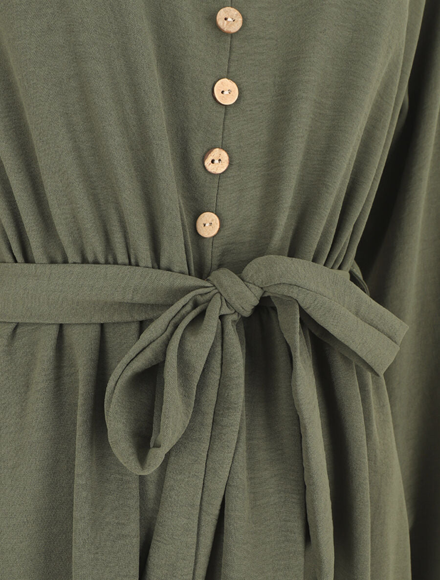 Robe longue unie - Kaki - 3