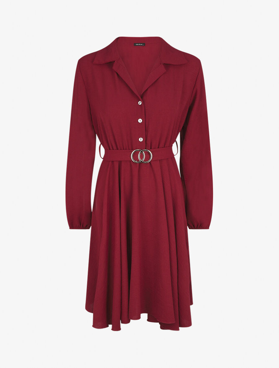Robe chemise évasée unie - Bordeaux - 4